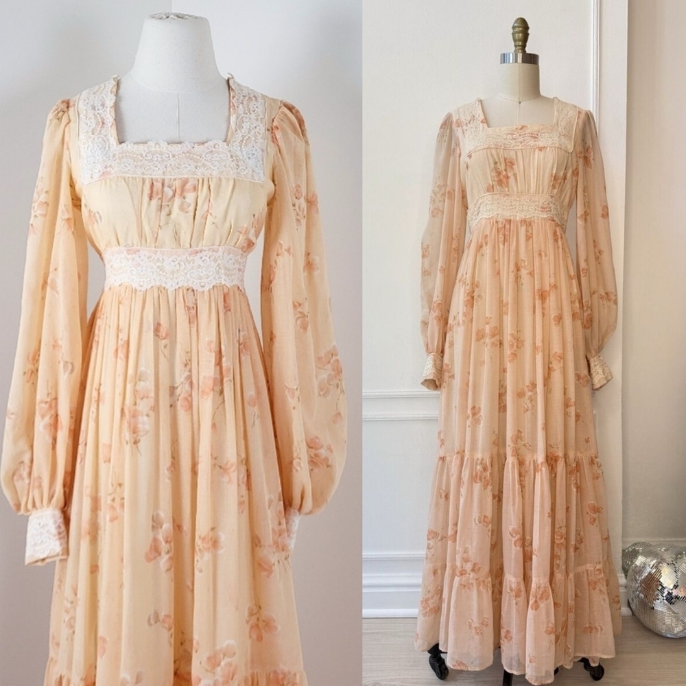 Gunne Sax by Jessica McClintock maxi dress layered tiered long sleeve bishop